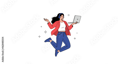 Creative person enjoying music and technology while working and studying enthusiastically