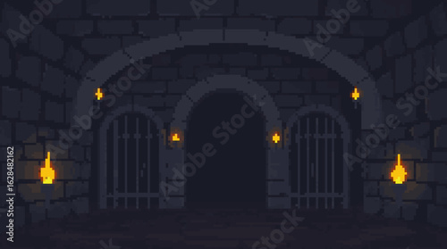 Mysterious Dungeon with Flickering Torches