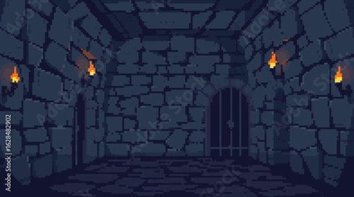 Dark Pixel Art Dungeon Interior