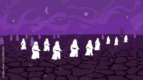 Mysterious Gathering in a Pixelated Desert Landscape