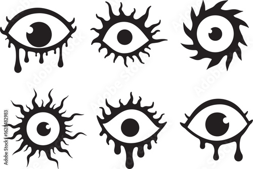 Mysterious dripping eyes and sunburst eye designs