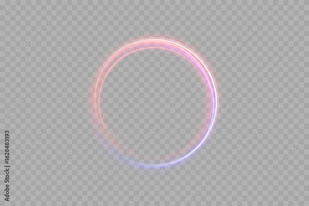 Fototapeta premium Abstract neon glowing ellipse with vibrant gradient colors of pink, purple, and blue. Futuristic magic circle light effect, energy tunnel swirl, dynamic curve ring for sci-fi design, fantasy backgroun