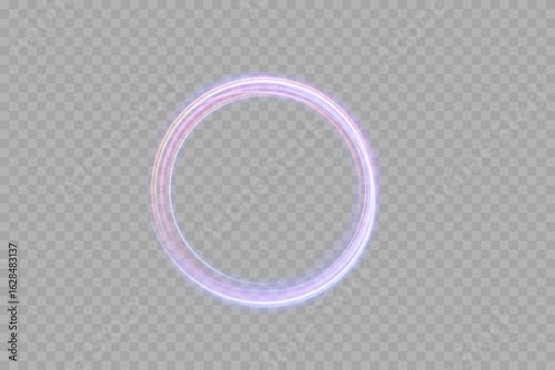 Futuristic glowing neon ellipse in vivid pink, blue, and violet tones on transparent dark background. Magic swirl ring energy flow, abstract portal light effect for sci-fi scenes, fantasy art, and dig