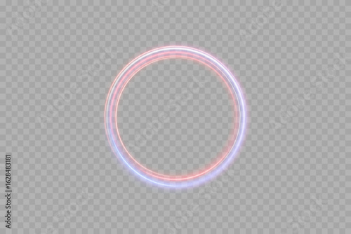 Futuristic glowing neon ellipse in vivid pink, blue, and violet tones on transparent dark background. Magic swirl ring energy flow, abstract portal light effect for sci-fi scenes, fantasy art, and dig
