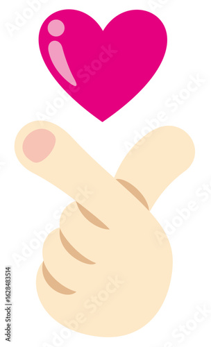 キュンを指ハートで作っているベクターイラスト素材(Finger Heart Pose Expressing “Kyun” Emotion – Cute Idol Support Vector Illustration for K-pop Fans)