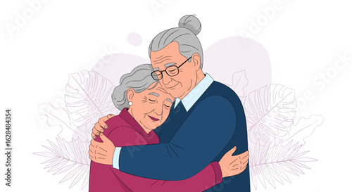 Elderly couple embracing warmly showing affection and cherishing their years together