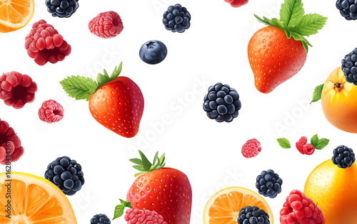 Conceptual Explosion of Fruit Tart with Jewels and Milk Splash on White – AI Generated