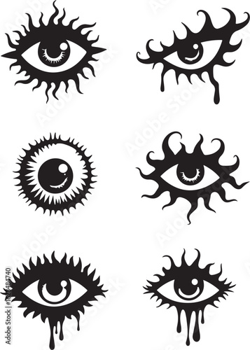 Mysterious eyes with flame lashes and tears evoke intrigue and depth