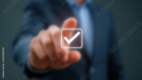 Wallpaper Mural Hand pressing a checkmark button, symbolizing decision-making and affirmation. Torontodigital.ca