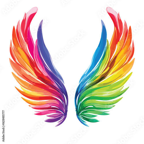 Vibrant Rainbow Wings Isolated on White