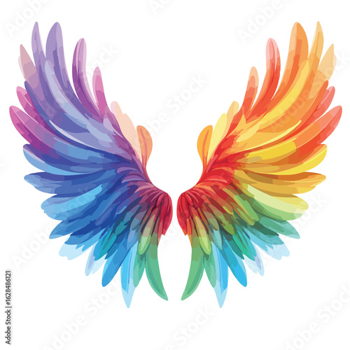 Vibrant Rainbow Wings Isolated on White