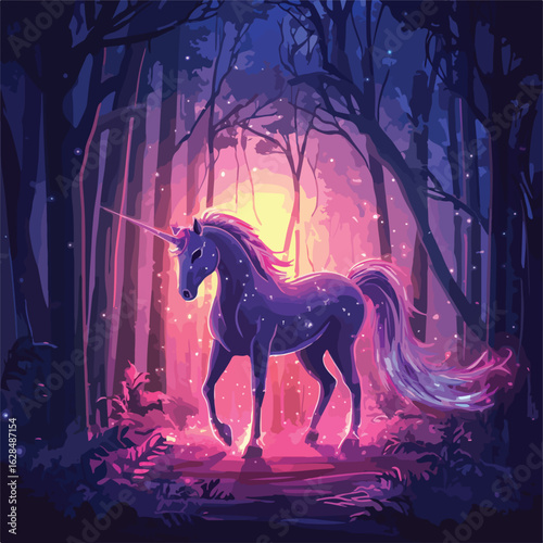 Enigmatic Mythical Unicorn Illuminated Abstract Drawing