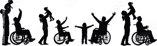 Inclusive family, wheelchair parents, happy children, joyful playtime, diversity celebration, love connection, heartwarming moment, togetherness, smiling faces, outdoor bonding