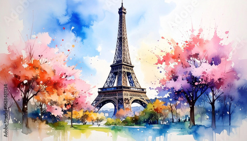 Beautiful watercolor painting inspired by the city of Paris in France (europe)