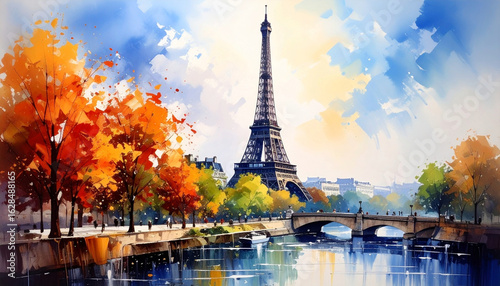 Beautiful watercolor painting inspired by the city of Paris in France (europe)