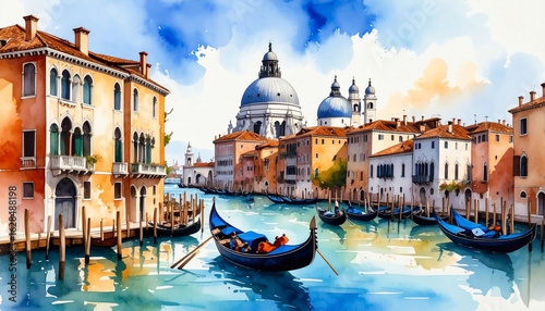 Beautiful watercolor painting inspired by the city of Venice in Italy