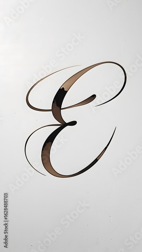 Elegant Calligraphic Letter 'E' in Brown and Black on a White Background A Stylish Design Element for Branding and Creative Projects