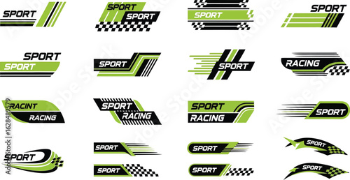Dynamic sport and racing logos with checkered flag accents for automotive branding