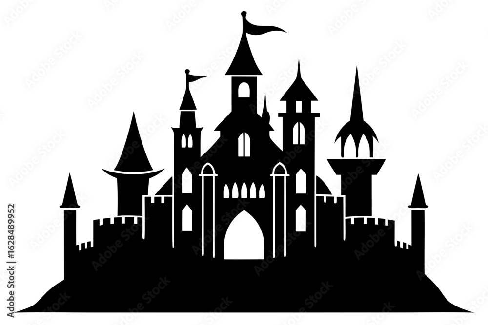 Obraz premium castle architecture black silhouette vector on white background