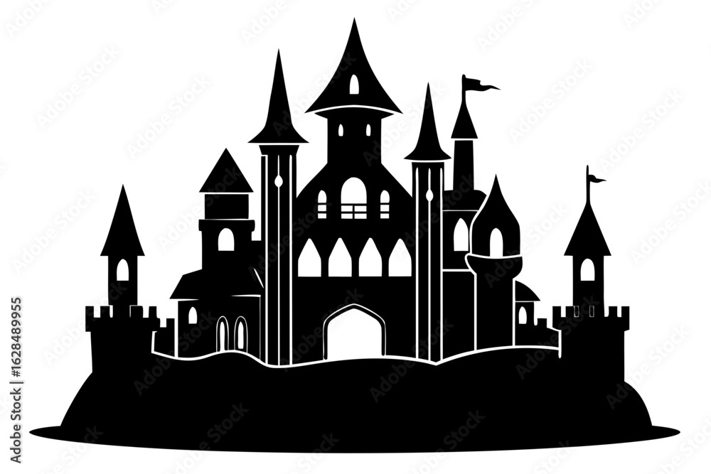 Obraz premium castle architecture black silhouette vector on white background