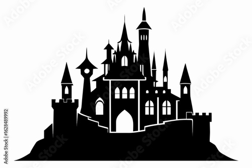 castle architecture black silhouette vector on white background