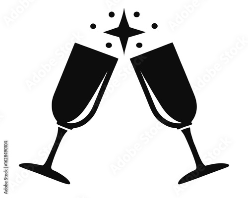 Champagne glasses clinking, cheers icon illustration