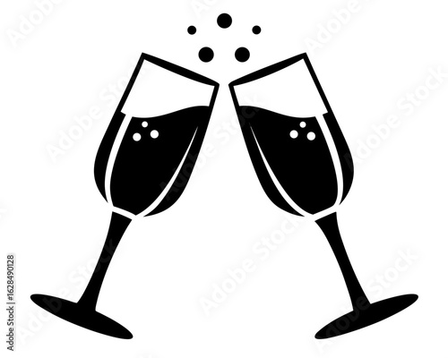 Champagne glasses clinking, cheers icon illustration