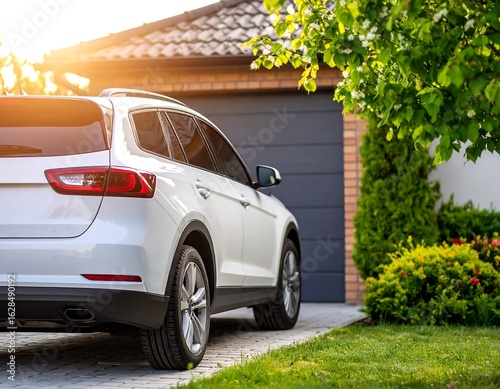 White SUV parked at home