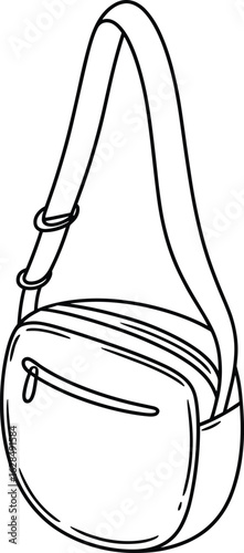 Cad drawing flat vector illustration, crossbody bag, adjustable strap, stylish design, practical accessory, everyday use, travel gear, fashion, trendy, versatile