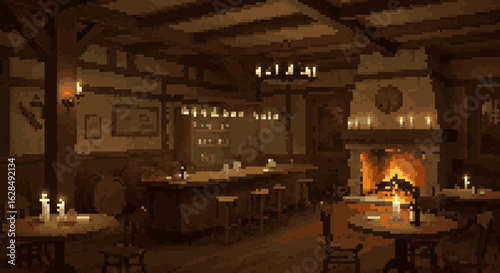 Cozy Tavern Interior with Warm Candlelight Ambiance