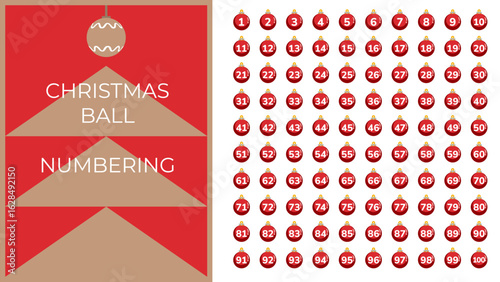 red Christmas ball isolated numbering sheet クリスマス　数字