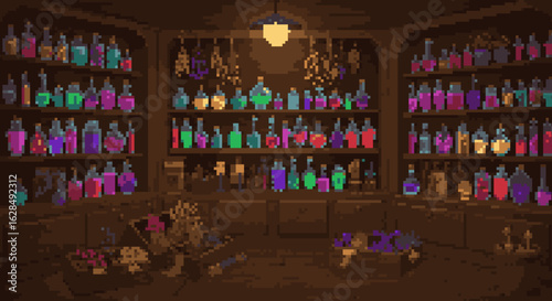 Mystical Potion Shop in Pixel Art Style