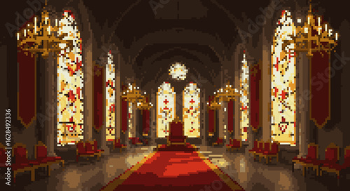 Grand Pixelated Throne Room with Stained Glass Windows