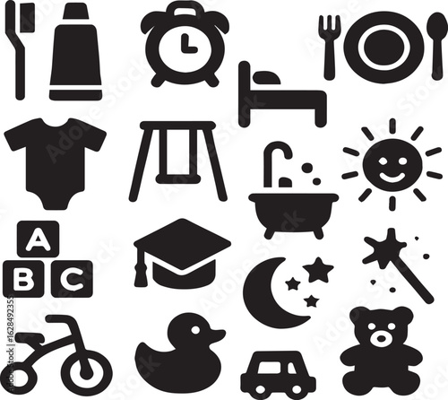 AI Generated Cute Childhood Life with Swings and Toys Vector Icons Set
