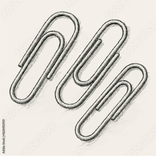 Three paper clips in sketched style on neutral background  