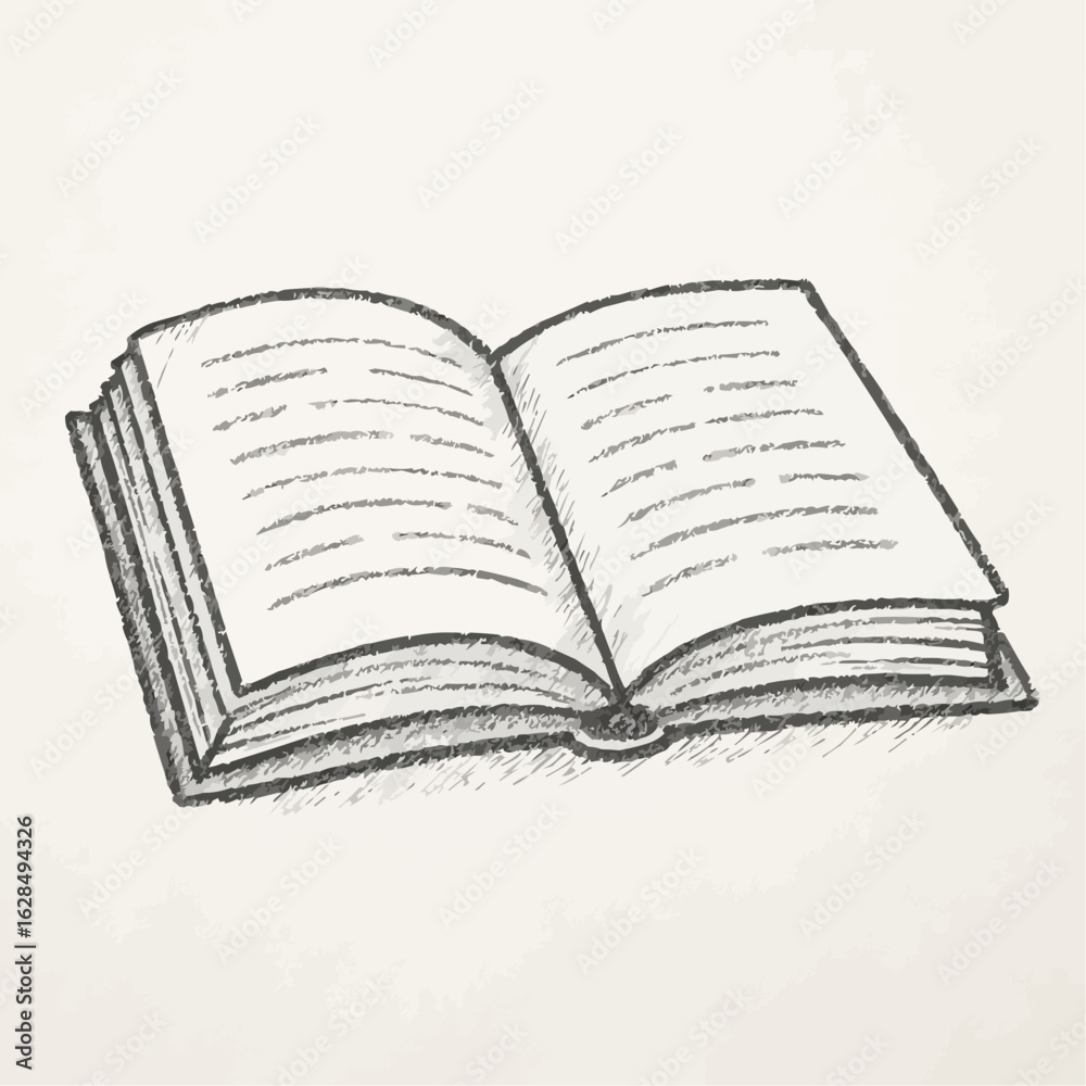 Fototapeta premium Open book with blank pages sketched in simple style 