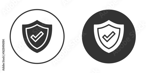 Shield check mark icon in black solid flat silhouette designs