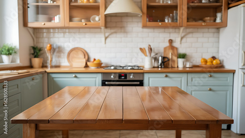 Light-filled kitchen with wooden cabinets and countertops.
