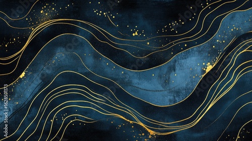 Wallpaper Mural Abstract dark blue and gold wavy design Torontodigital.ca