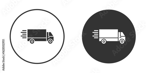 Fast shipping delivery truck icon in black solid flat silhouette designs