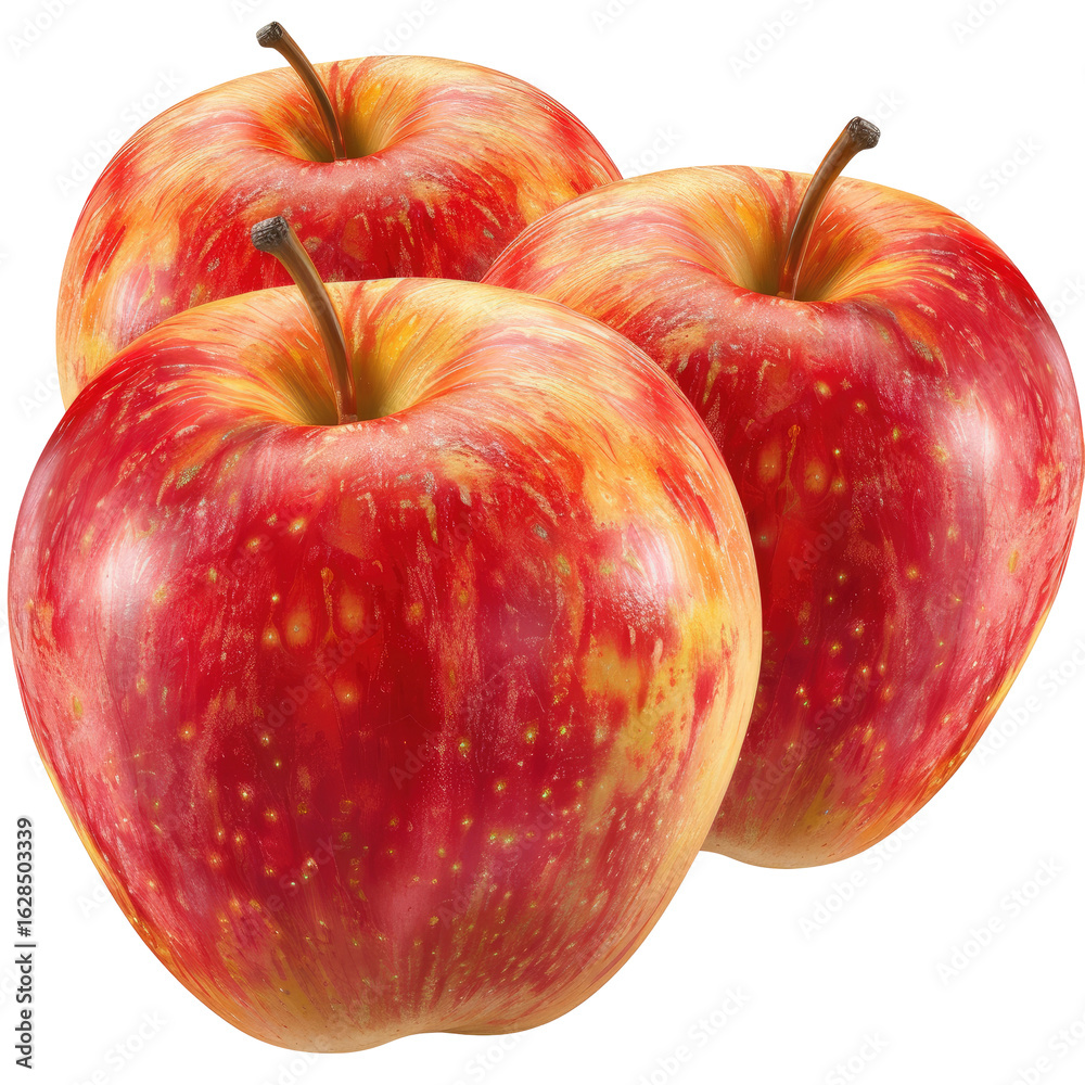 Three vibrant red and yellow apples clustered together Three vibrant red and yellow apples clustered together