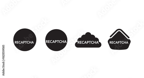 Four black oval and irregular shapes with recaptcha text in white silhouette