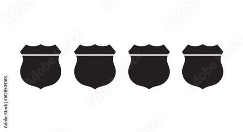 Four identical police badge silhouettes in a row silhouette