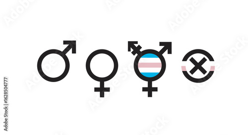 Diverse gender symbols including male female transgender and non binary icons silhouette