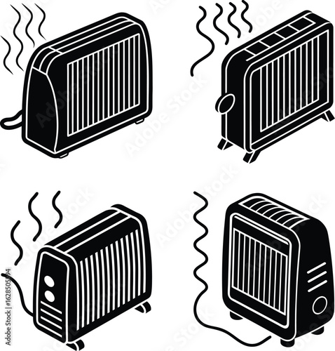 Electric heater with warm air lines silhouette