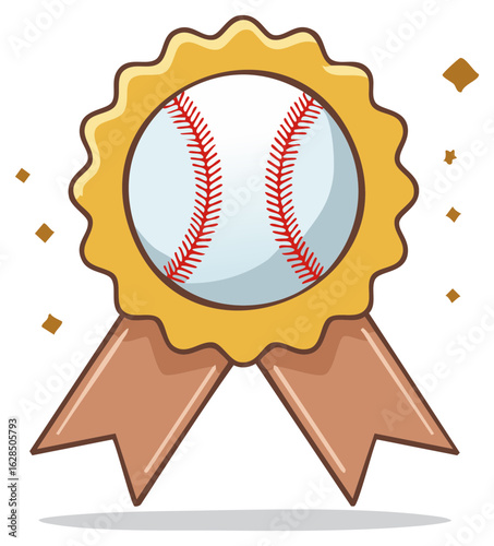Baseball trophy ribbon cartoon illustration, game winner award badge