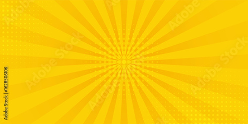 Yellow abstract background with light of sunburst. yellow starburst with halftone. Vector Eps 10