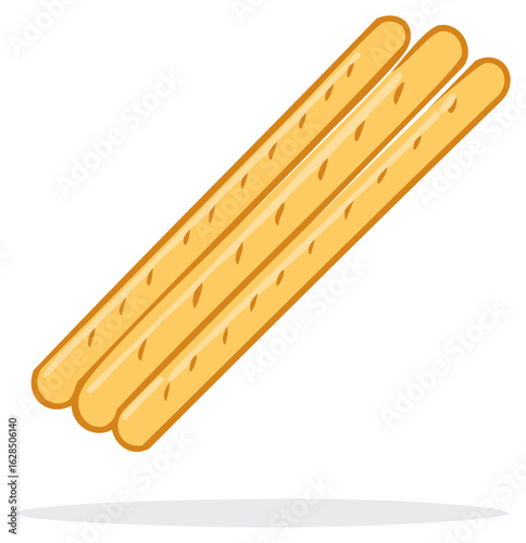 Three long crispy Italian breadsticks or grissini snack food vector illustration