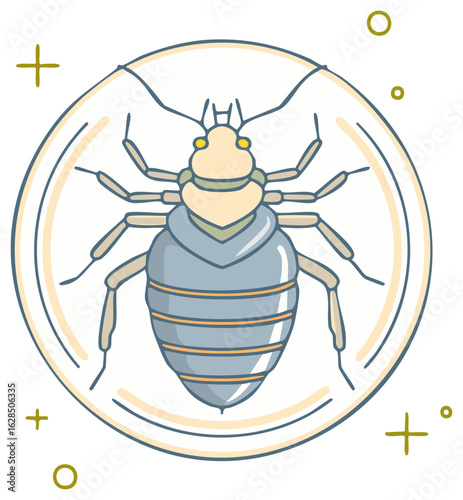 Cartoon Bed Bug Vector Illustration in Circle Border Design for Infestation Prevention and Awareness Artwork