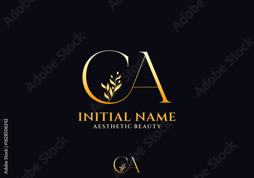 Letter CA Beauty Logo with Flourish Ornament Luxury Elegant, Initial Logo Design for Aesthetic Beauty Brand
